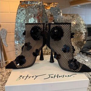 Betsey Johnson Black Floral Mesh Heeled Boots